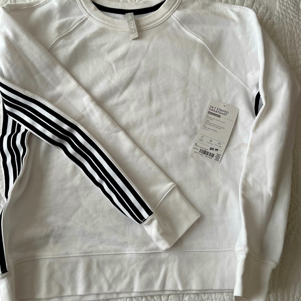 NBW athleta striped black and white crew neck sweatshirt.